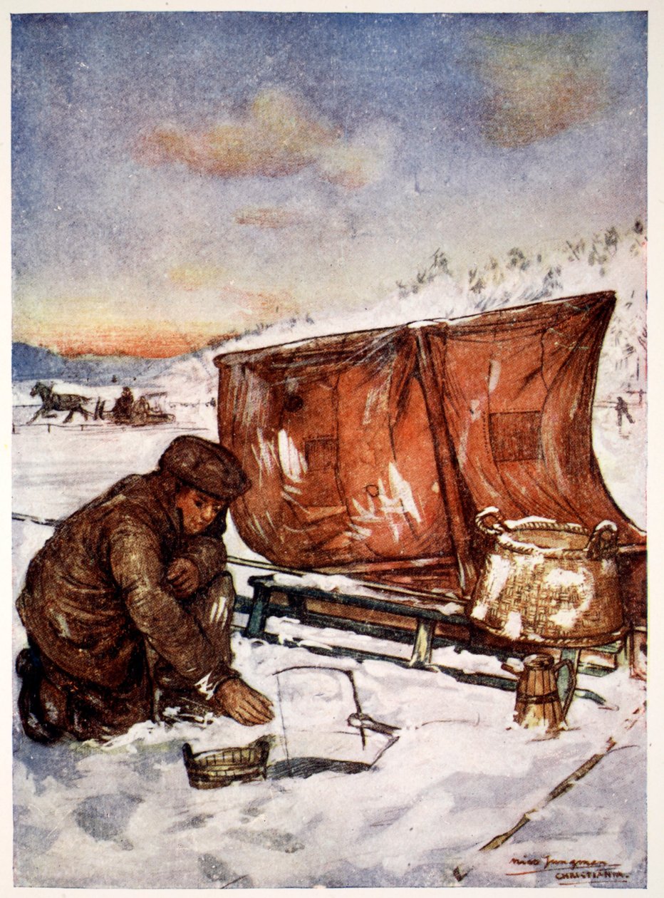 Rybaření v ledu na fjordu Christiania, 1905 od Nico Jungman