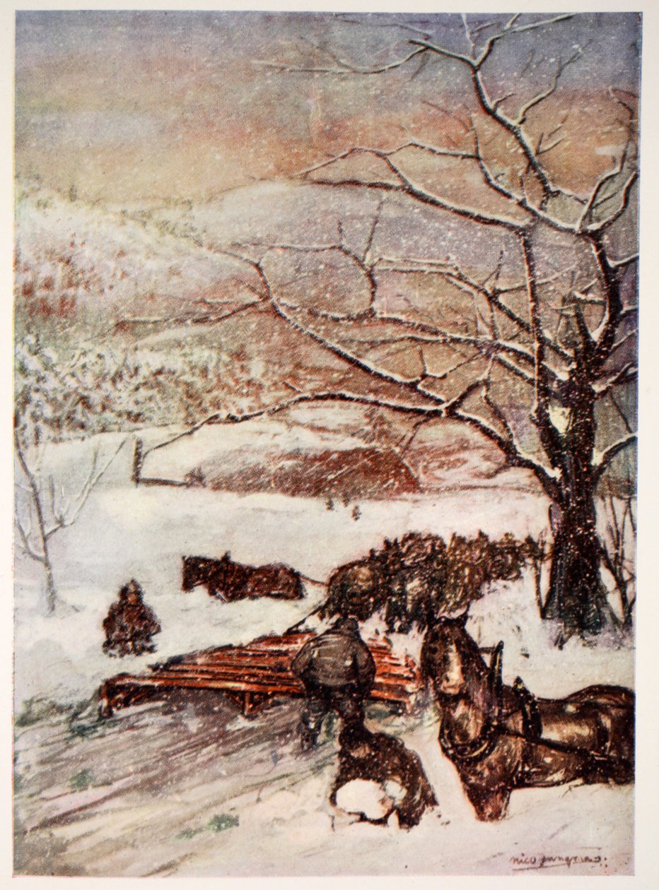 Sněžný pluh tažený osmi nebo deseti koňmi, 1905 od Nico Jungman