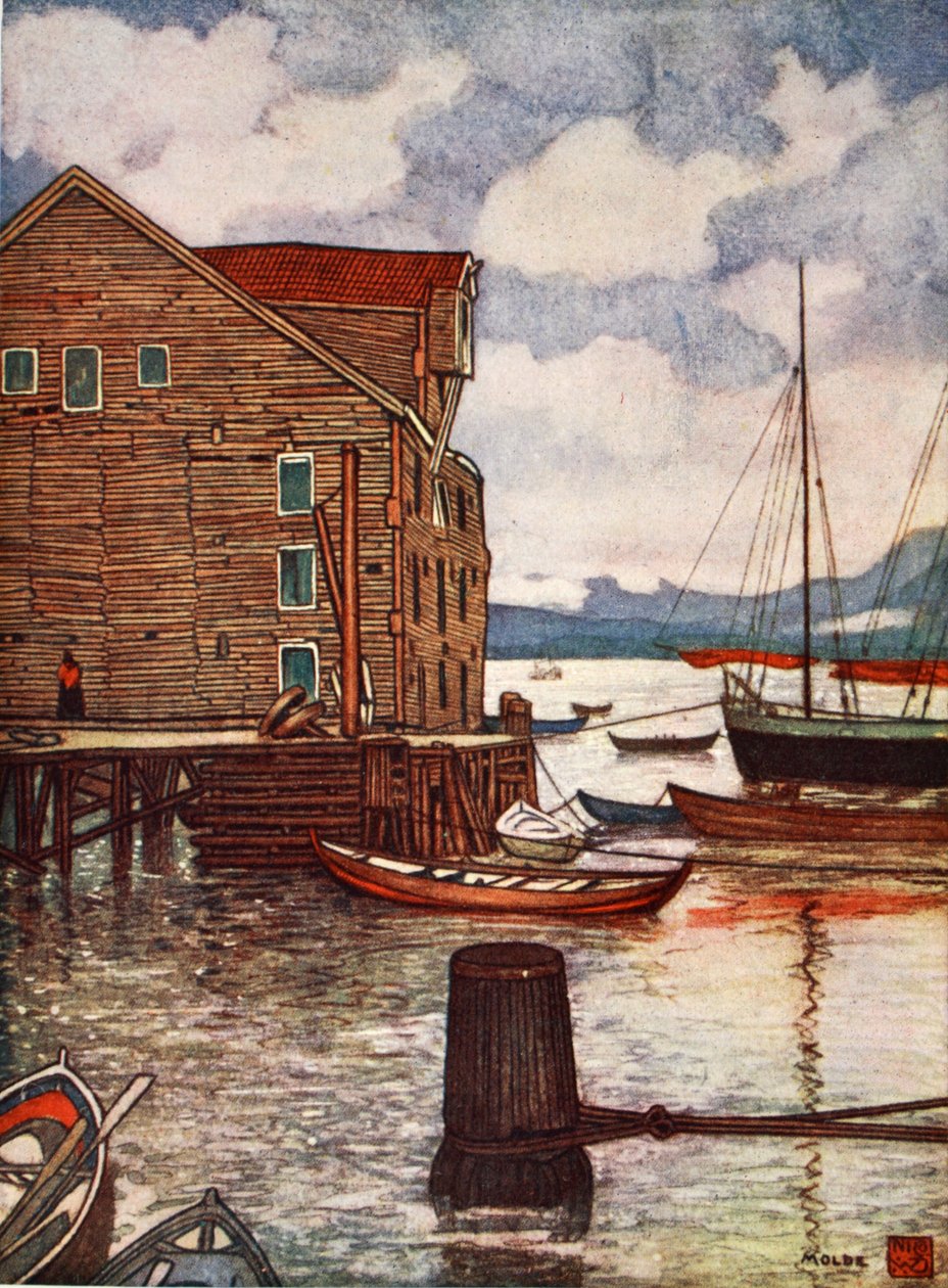 Starý sklad a lodě, Molde, 1905 od Nico Jungman