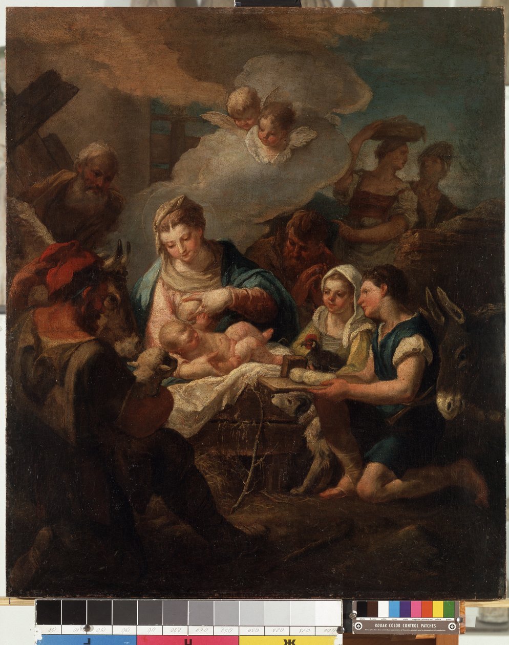 ""Klanění Ježíška"" (Klanění Ježíška) Obraz Nicoly Grassi (1682-1748) Mikalojus Konstantinas Ciurlionis Museum of Fine Arts z 18. století, Kaunas, Litva od Nicolò Grassi