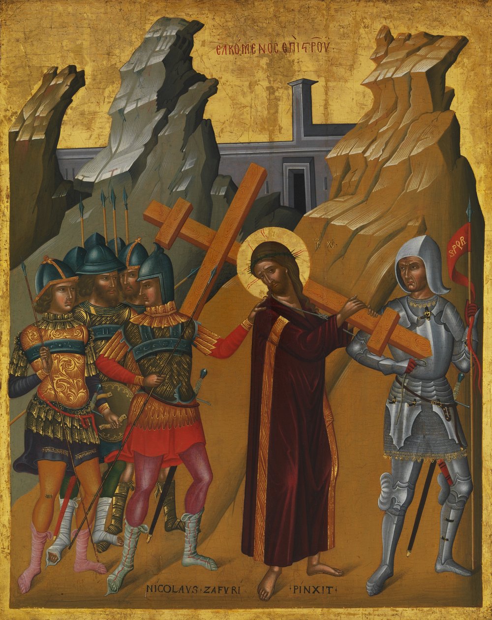 Kristus nesoucí kříž, kolem 1590 (olej a tempera na dřevě, zlato) od Nicola Zafuri