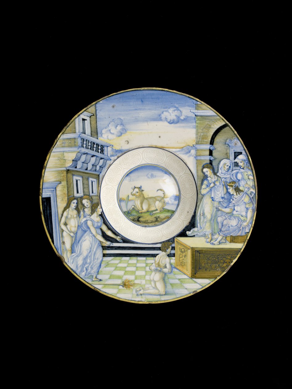 The Calumny of Apelles, 15. století (maiolica) od Nicola da Urbino