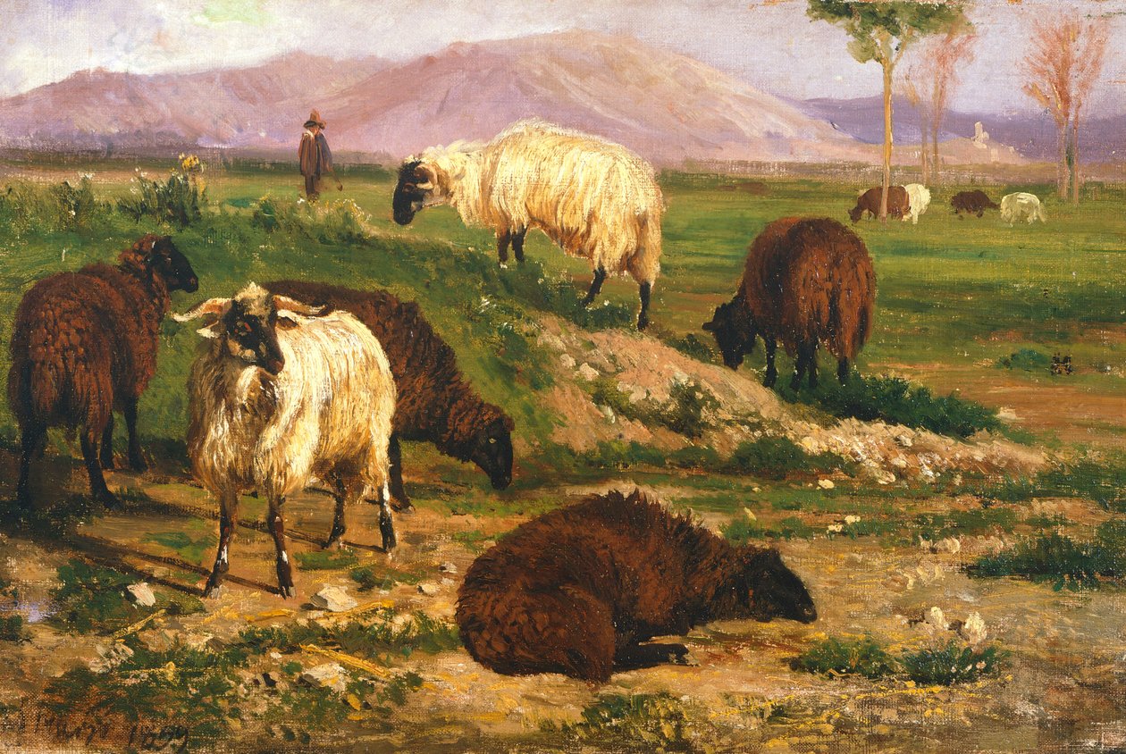 Pasoucí se zvířata (olej na plátně) od Nicola Palizzi