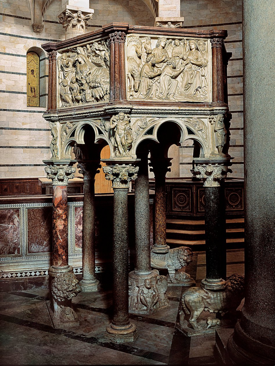 Mramorová kazatelna kostela, v baptisteriu v Pise 1260 (nízký reliéf) od Nicola Pisano