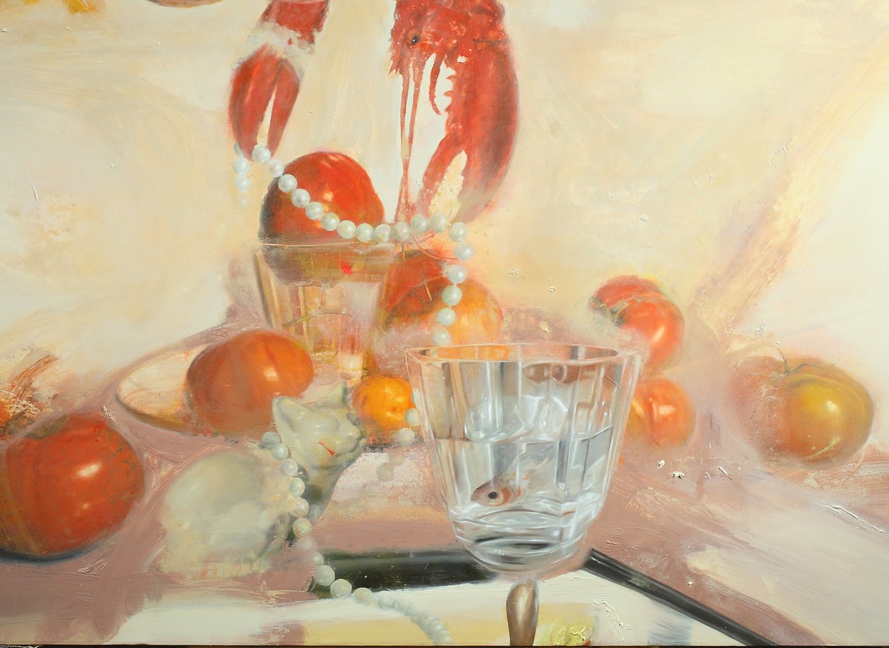 Kočka s rybou, 2011 (olej na plátně) od Nicola Pucci