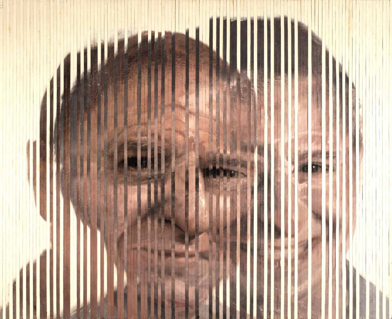 Face Fusion III, 2007 (olej na plátně, řezaný a nanesený na desku) od Nicola Pucci