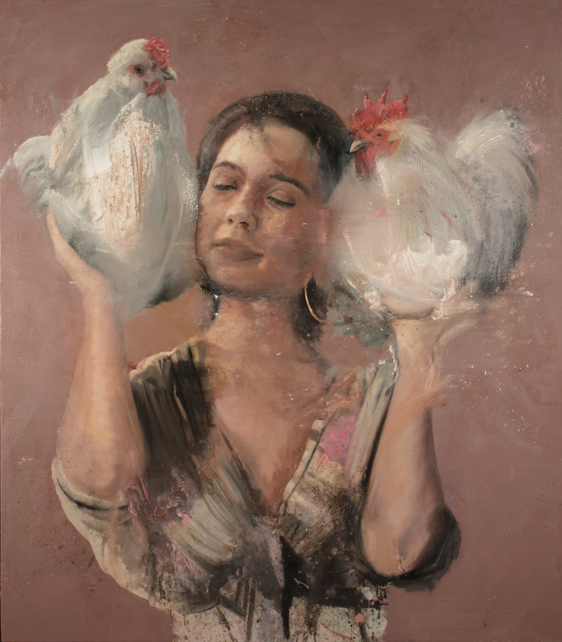 Dívka s kohouty, 2018 (olej na plátně) od Nicola Pucci