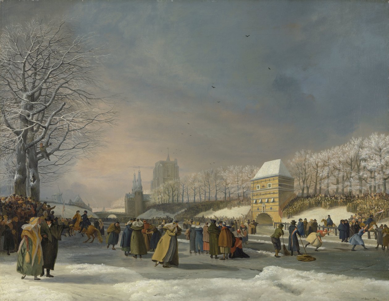 Soutěž žen v bruslení na Stadsgracht v Leeuwarden, 21. ledna 1809 Bruslařská soutěž na Stadsgracht v Leeuwarden dne 21. ledna 1809 od Nicolaas Baur (signed by artist)