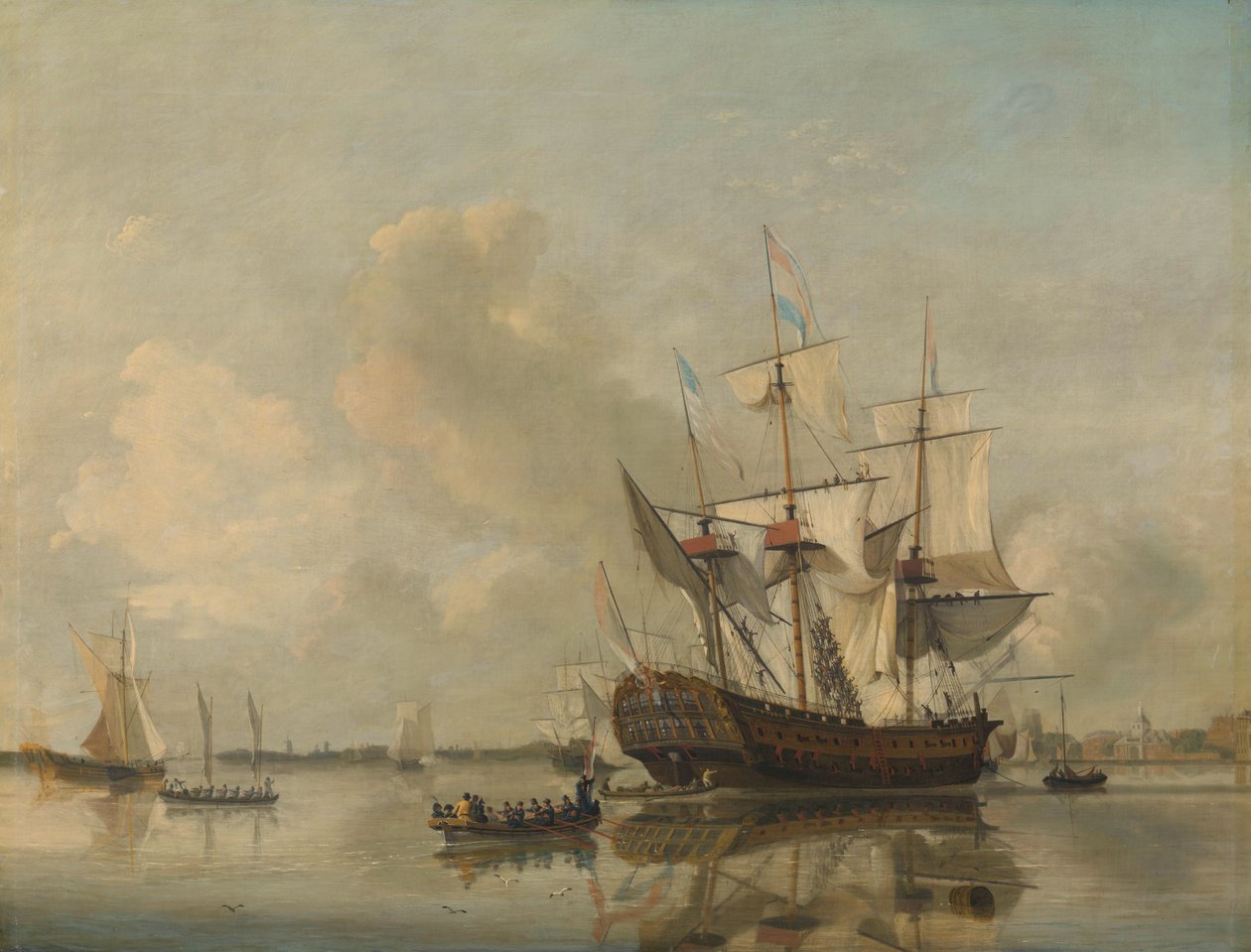 Fregata námořnictva „Rotterdam“ na Maas u Rotterdamu od Nicolaas Baur