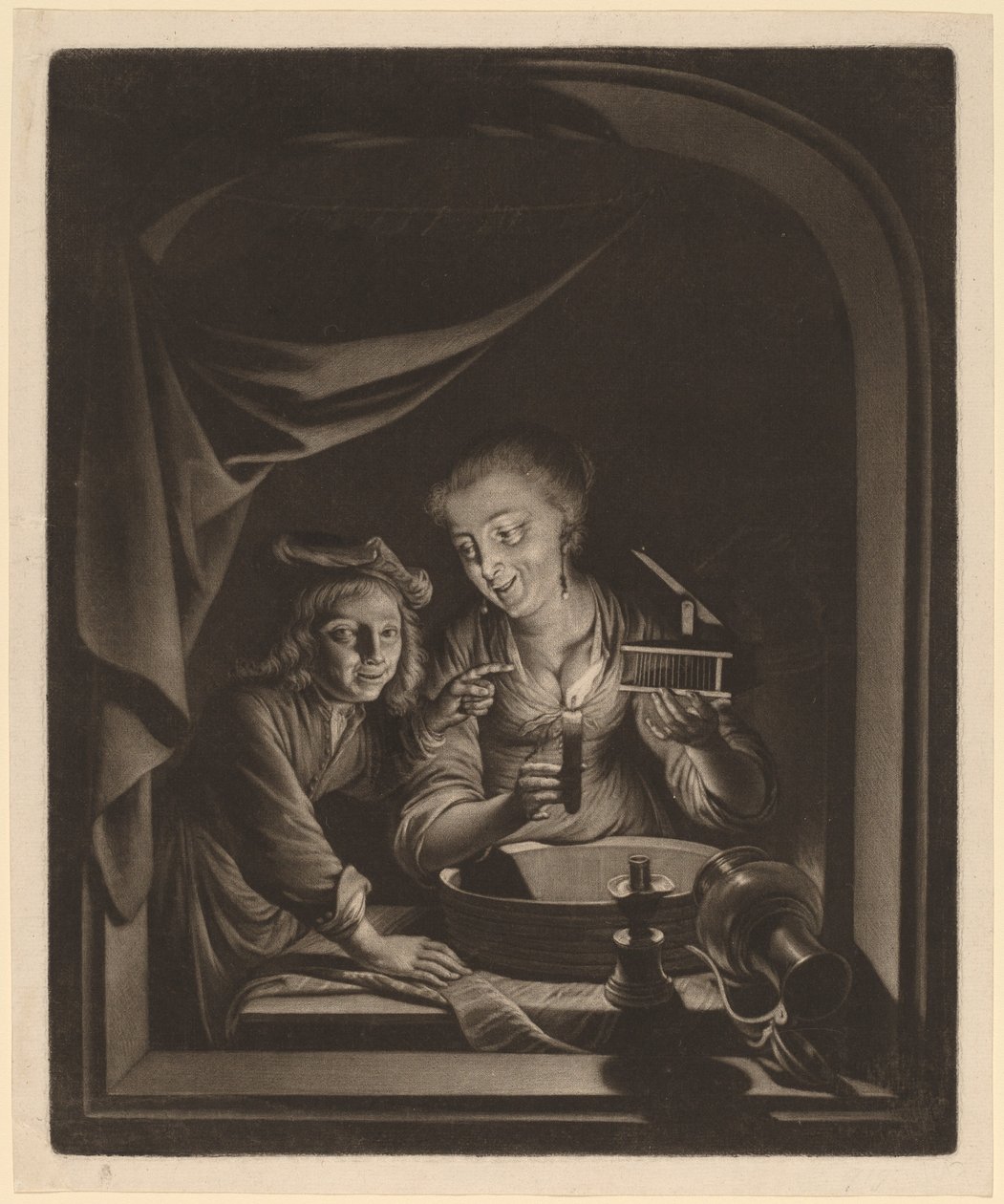 Pokojská s pastí na myši od Nicolaas Verkolje after Gerrit Dou