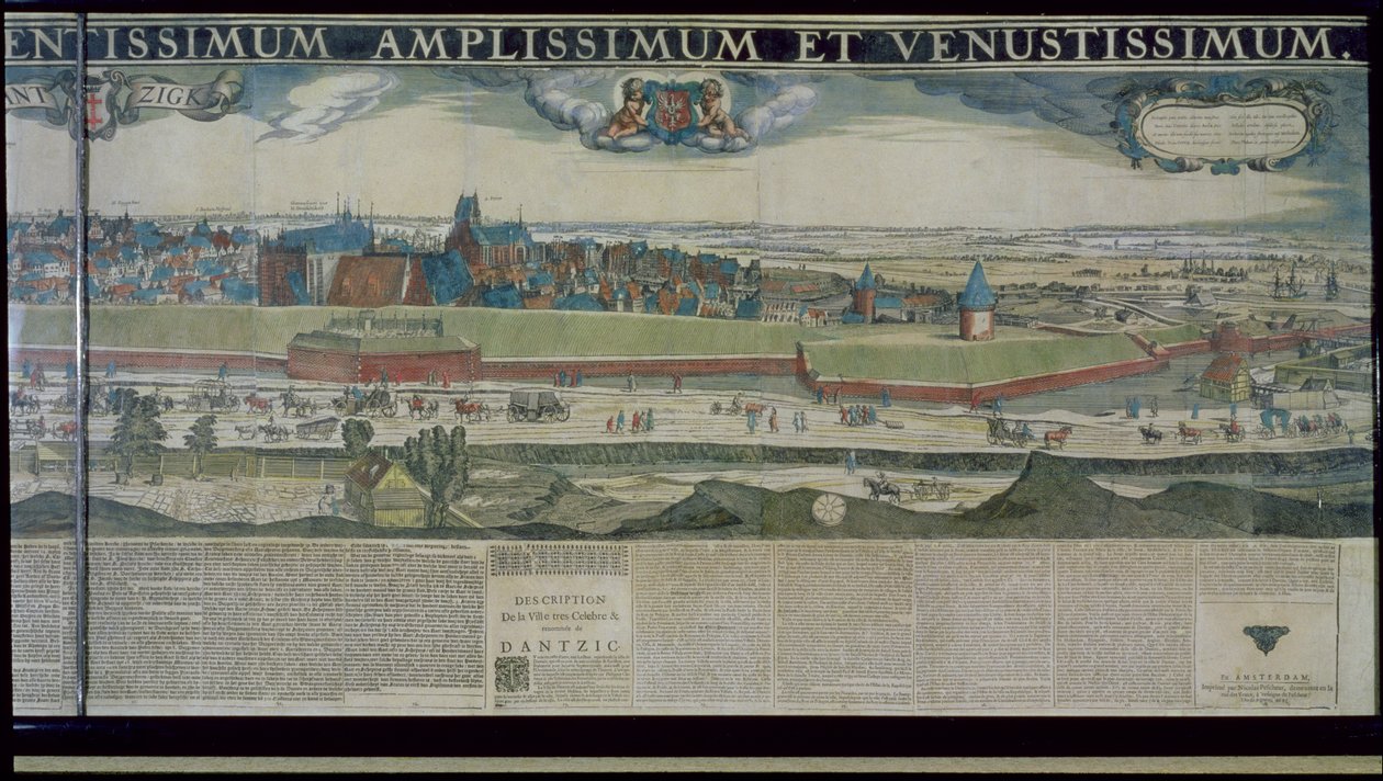 Panorama Gdaňsku z Biskupské Gorky, 1643 (barevný lept na papíře vyztuženém plátnem) od Nicolaes Jansz Visscher