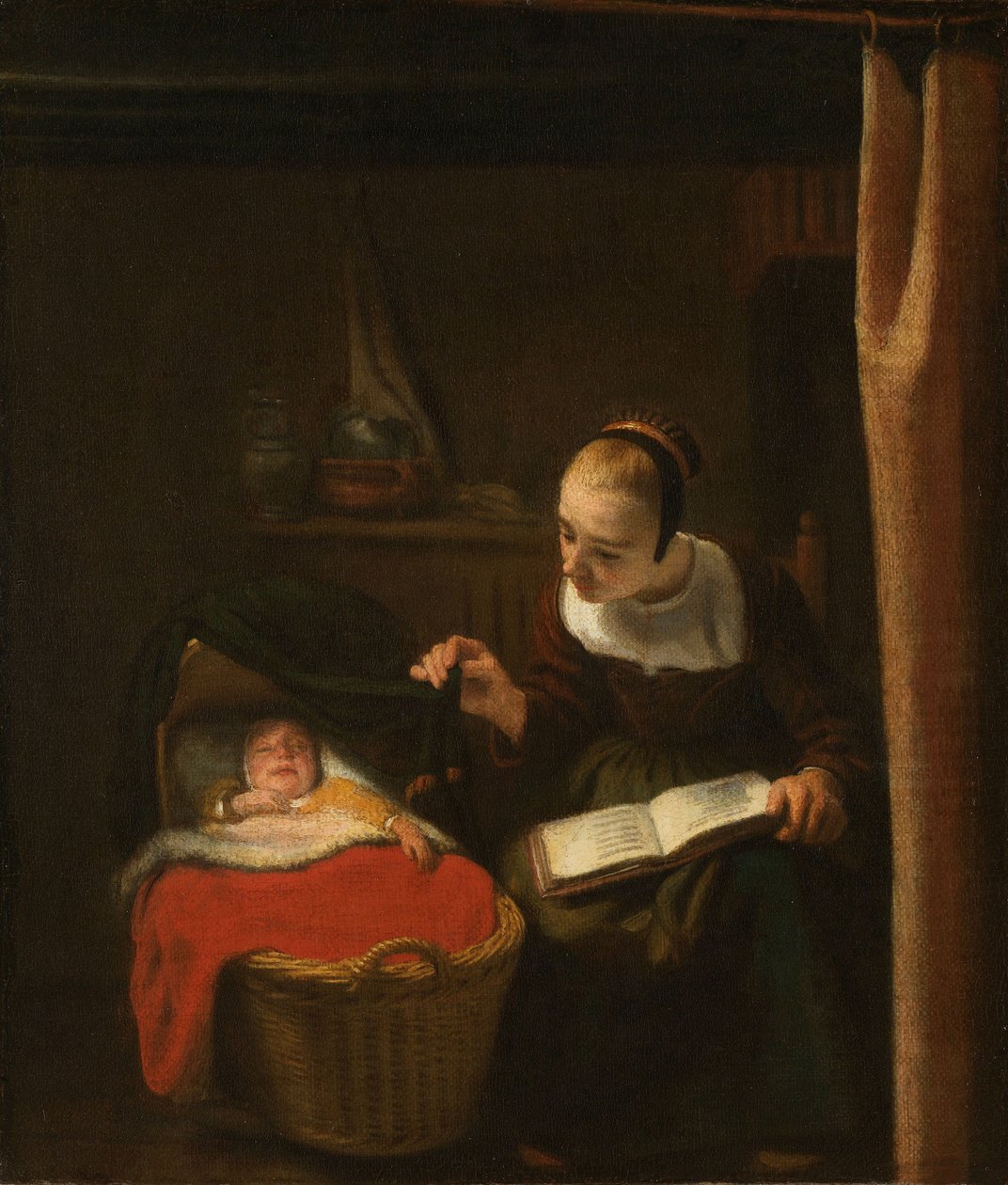 Mladá žena u kolébky, 1652-62 od Nicolaes Maes