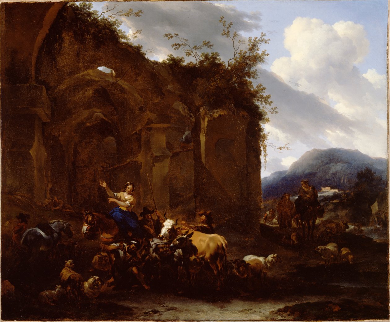 Podkovář a rolníci poblíž římských ruin od Nicolaes Pietersz. Berchem