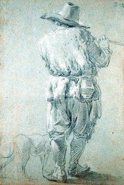 Ovčák hrající na flétnu, 1644 (křída na papíře) od Nicolaes Pietersz. Berchem