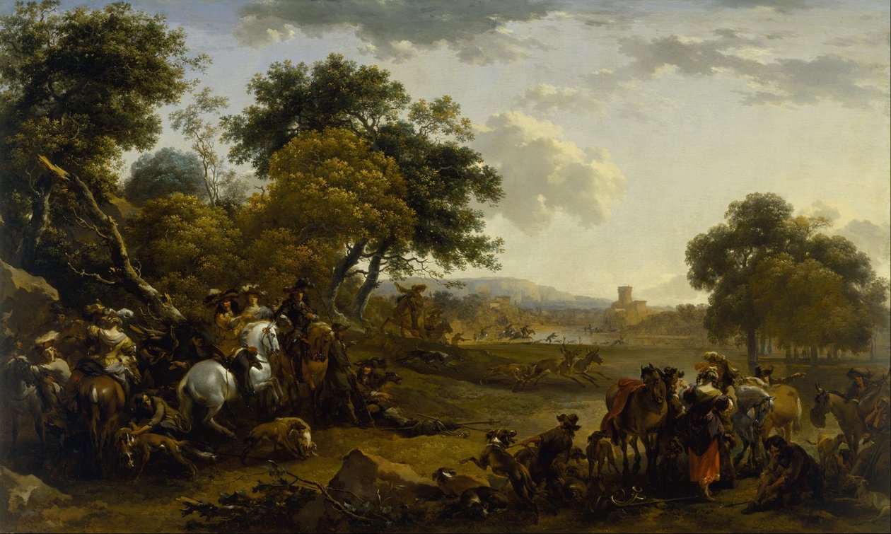 Krajina s loveckou party od Nicolaes Pietersz. Berchem