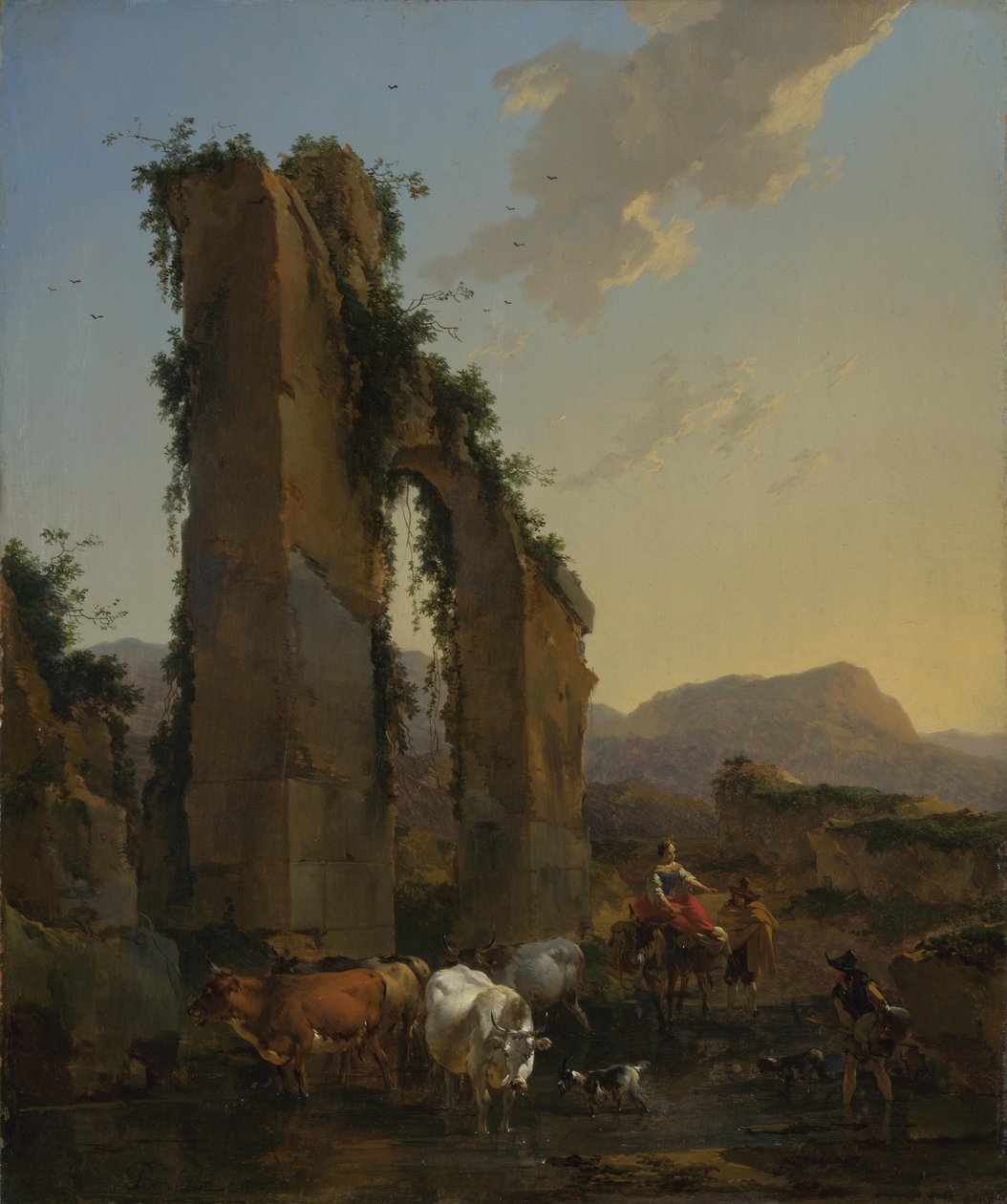 Rolníci s dobytkem zničeným akvaduktem. od Nicolaes Pietersz. Berchem
