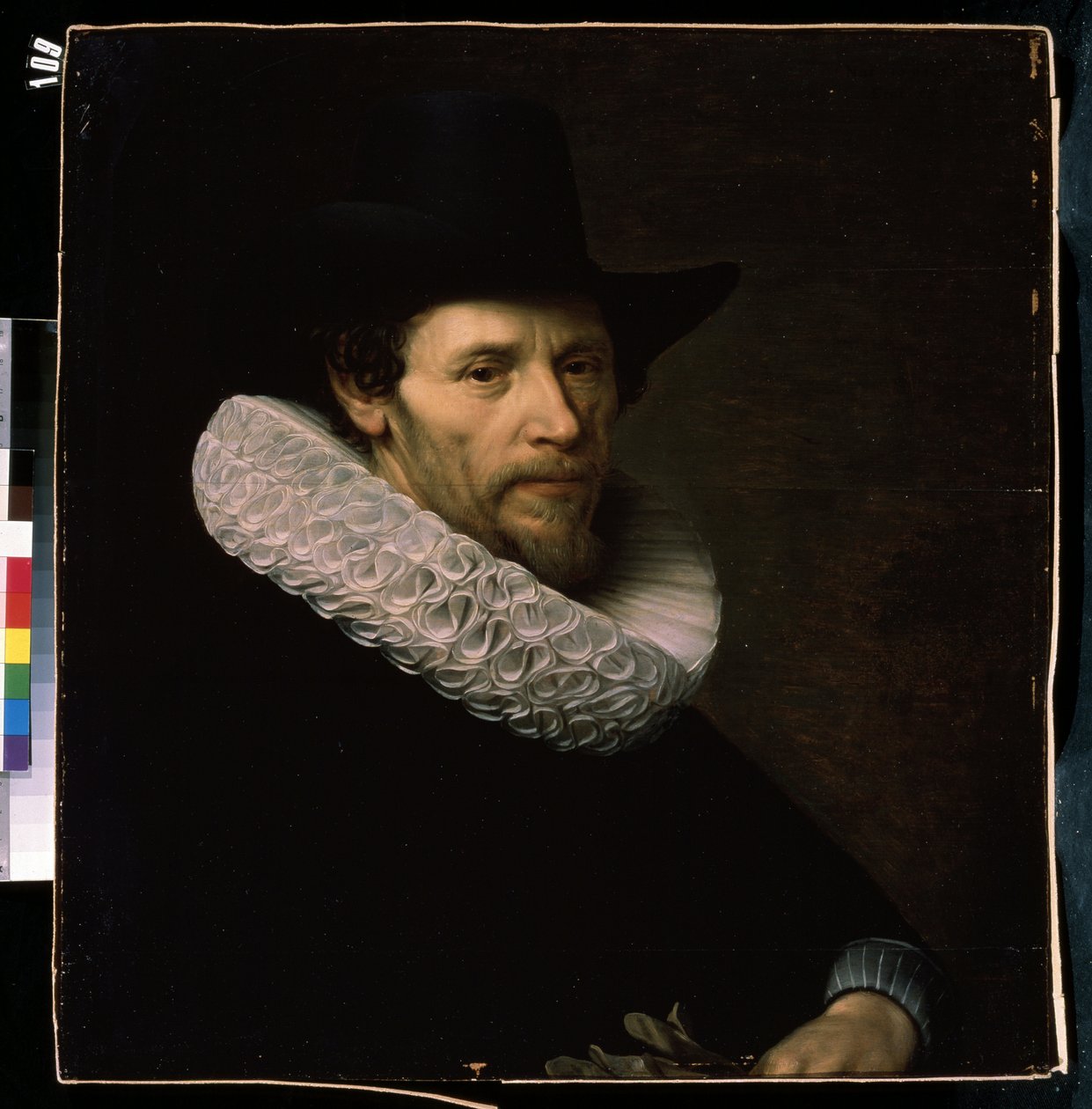 ""Portrét muže v černém klobouku" Toto je holandský pozoruhodný muž s volánem a kloboukem. Obraz Nicolase Eliasze (1591-1655) Muzeum umění Michaila Krošitského ze 17. století, Sevastopol (Sevastopol) Ukr od Nicolaes Eliasz