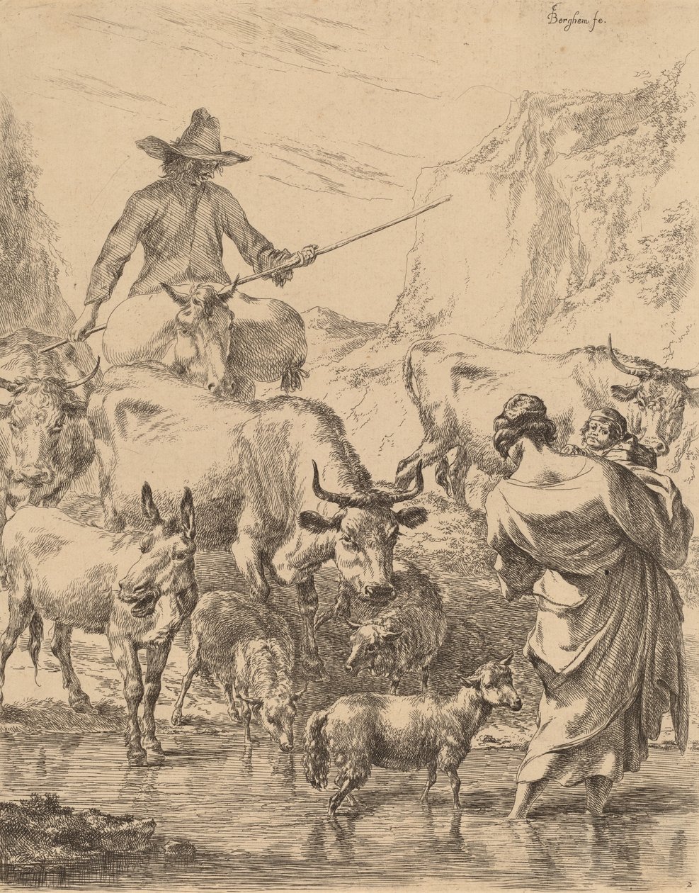 Stádo přes potok. od Nicolaes Berchem