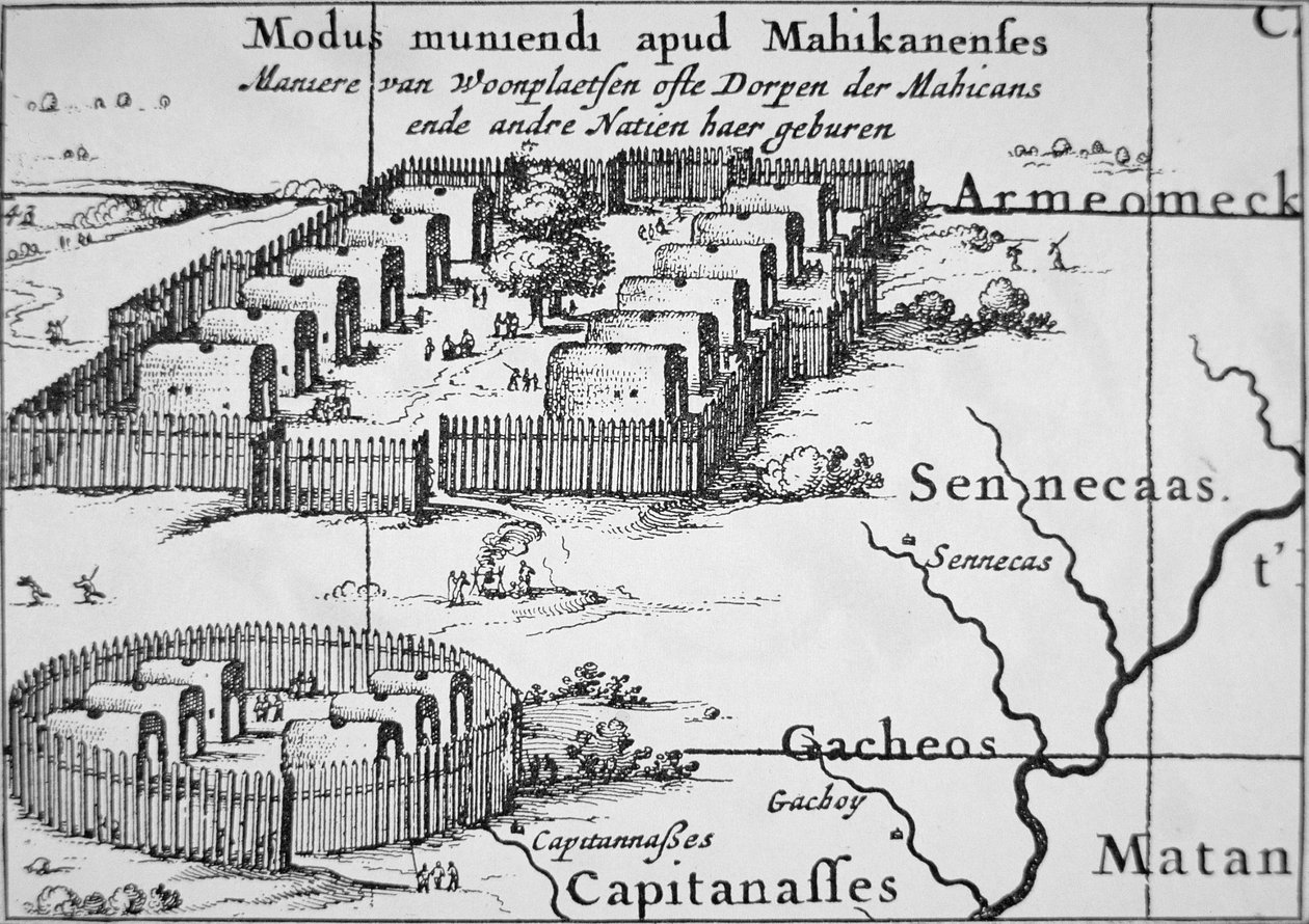 Irokézská vesnice od Nicolaes Jansz  Visscher