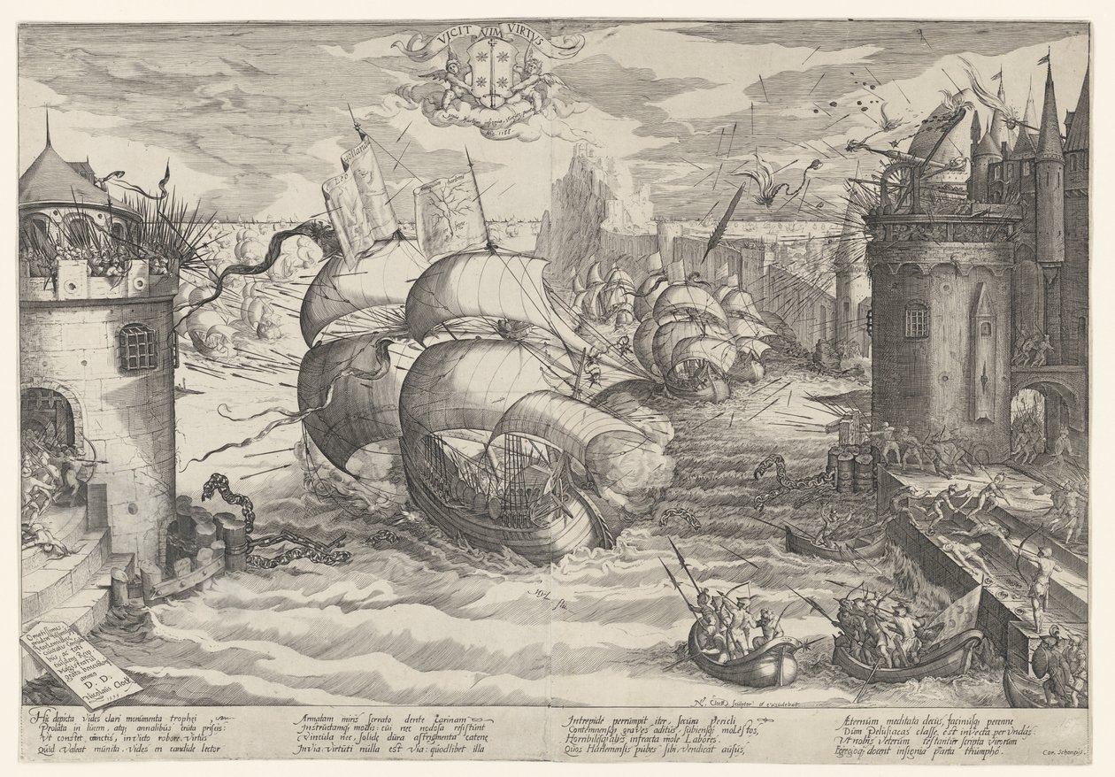 Taking Damiate and Overcoming the Chain, 1219 od Nicolaes Jansz. Clock