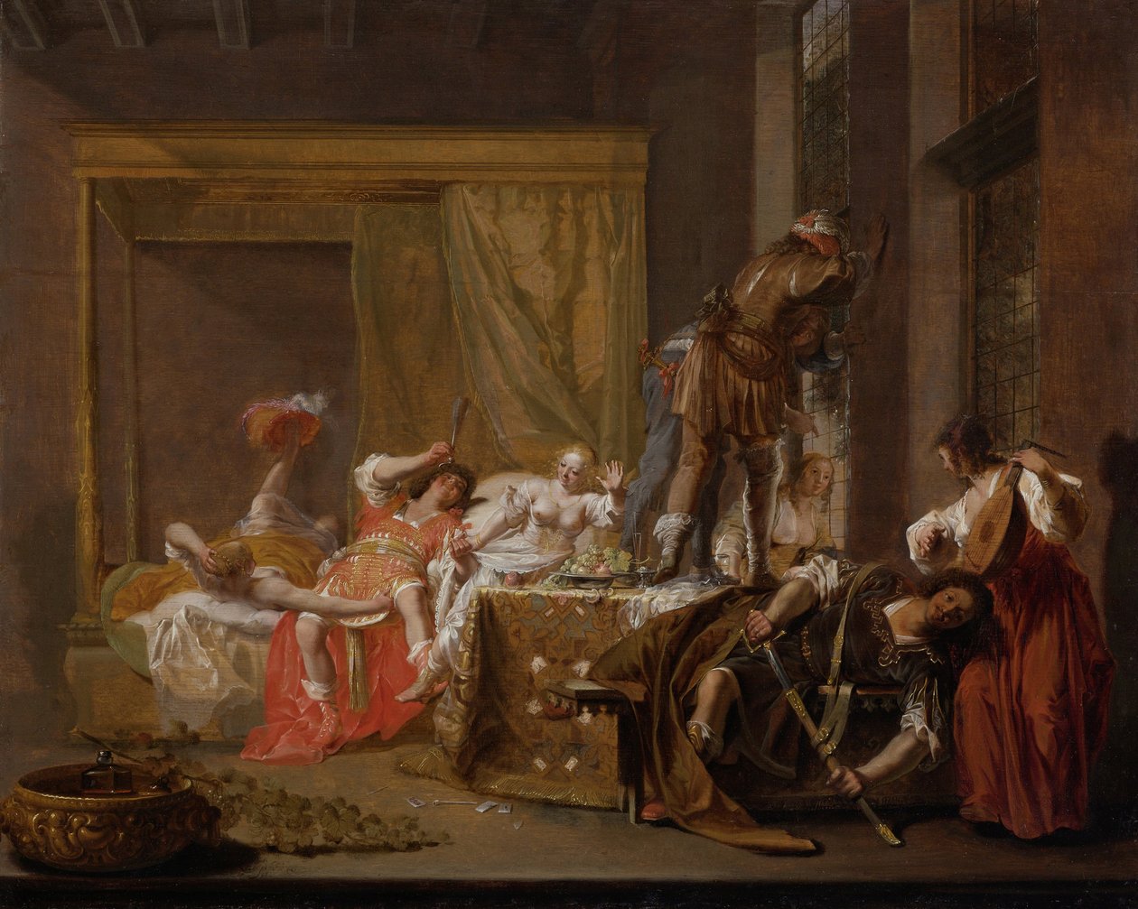 Společnost v nevěstinci Messalina a Gaius Silius, 1655 od Nicolaes Knüpfer