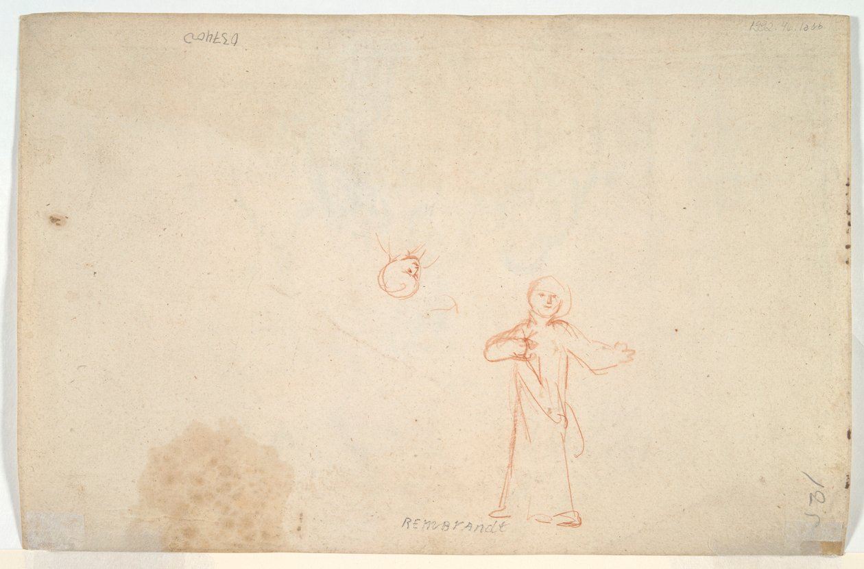 Abraham baví anděly (recto); Žena stojící a studující hlavu (verso) od Nicolaes Maes