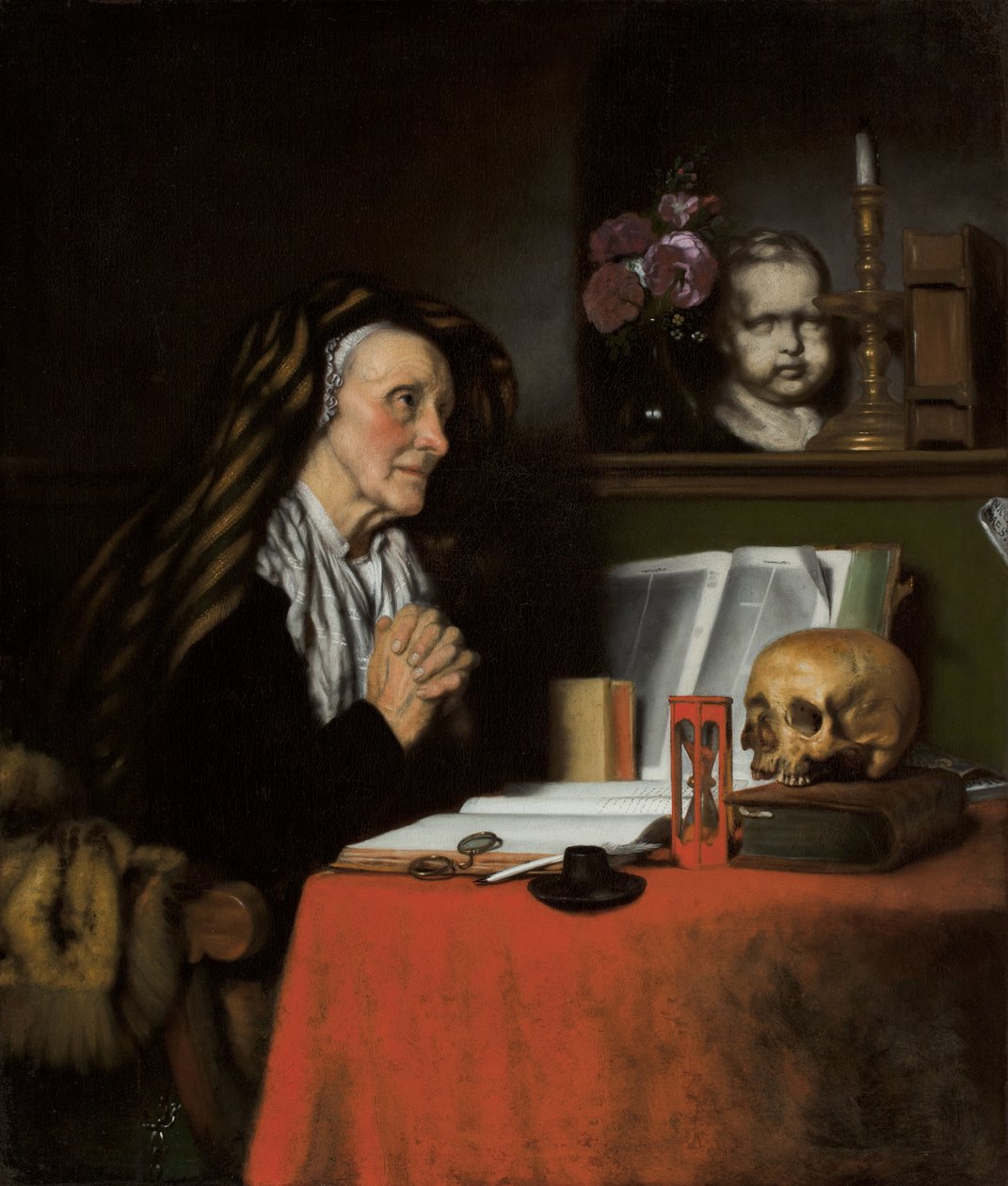 Modlící se stará žena, kolem roku 1655 od Nicolaes Maes