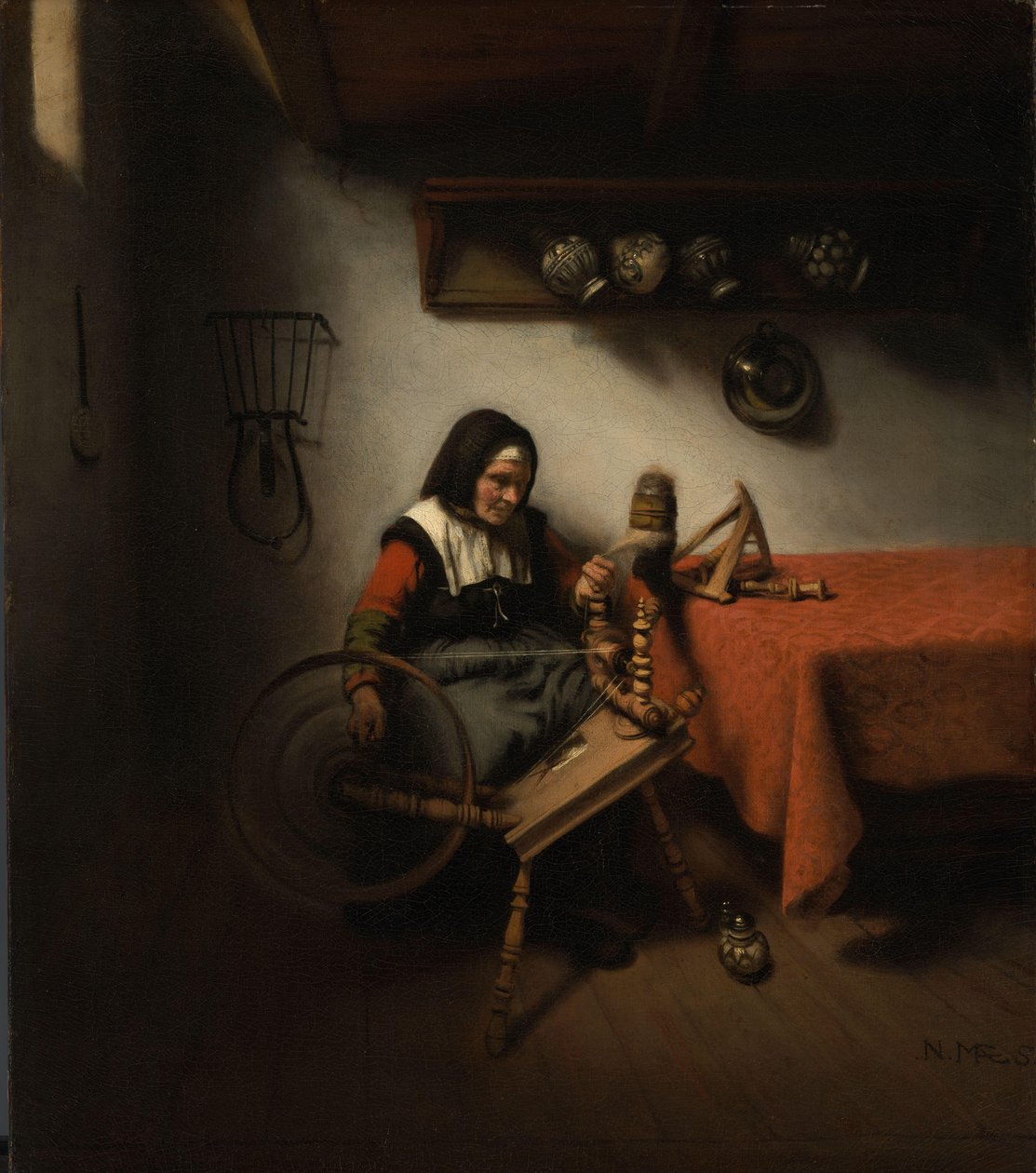 Stará žena Spinning od Nicolaes Maes
