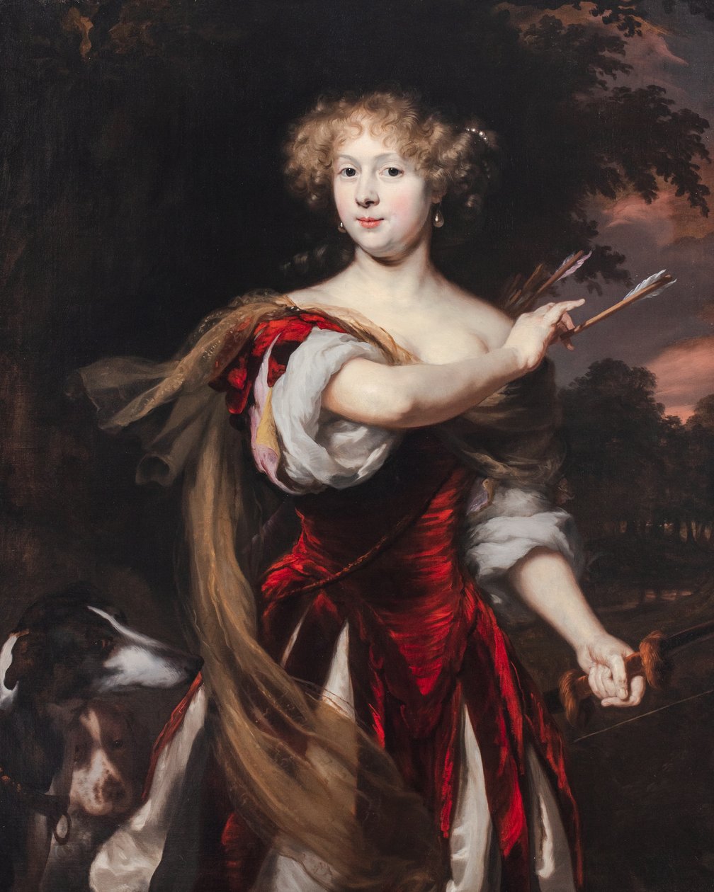 Portrét dámy jako Diana, cca 1670-90 (olej na plátně) od Nicolaes Maes