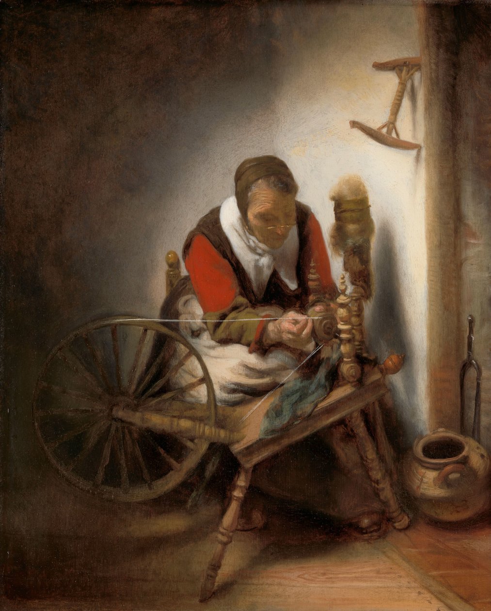 The Spinner, Niddy-noddy visící na zdi od Nicolaes Maes