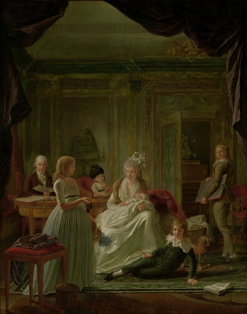 Portrét Aernouta van Beeftingha, jeho manželky Jacoby Marie Boonové a jejich dětí Aernout van Beeftingh (1759-1831) se svou první manželkou Jacobou Marií Boon (1760-1800) a jejich dětmi od Nicolaes Muys