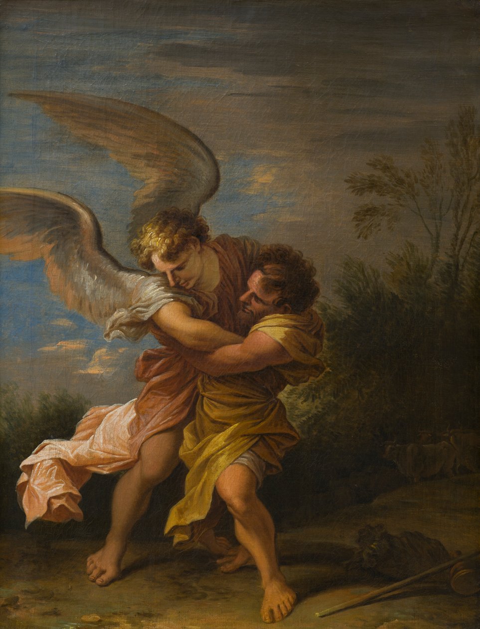 Jacob wrestling with the Angel, cca 1640-83 (olej na plátně) od Nicolaes Pietersz (attr.to) Berchem