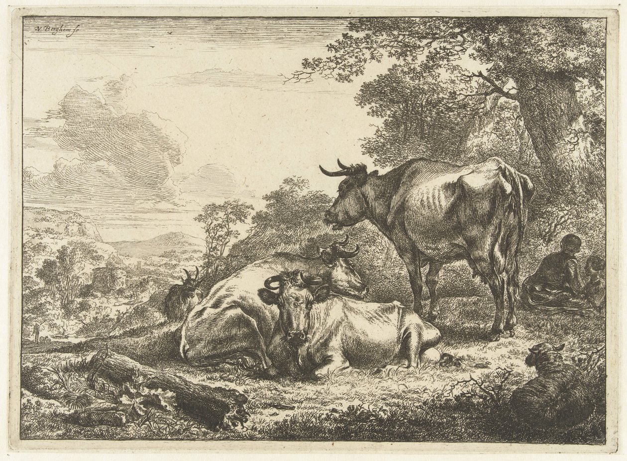 Tři odpočívající krávy od Nicolaes Pietersz Berchem