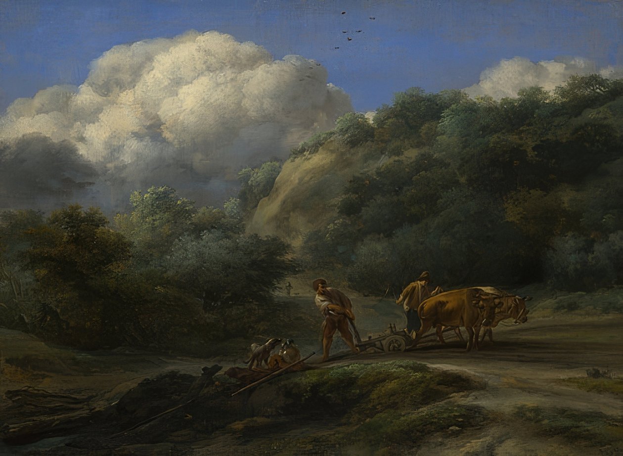 Muž a chlapec orají voly. Kolem roku 1650 od Nicolaes Pietersz. Berchem