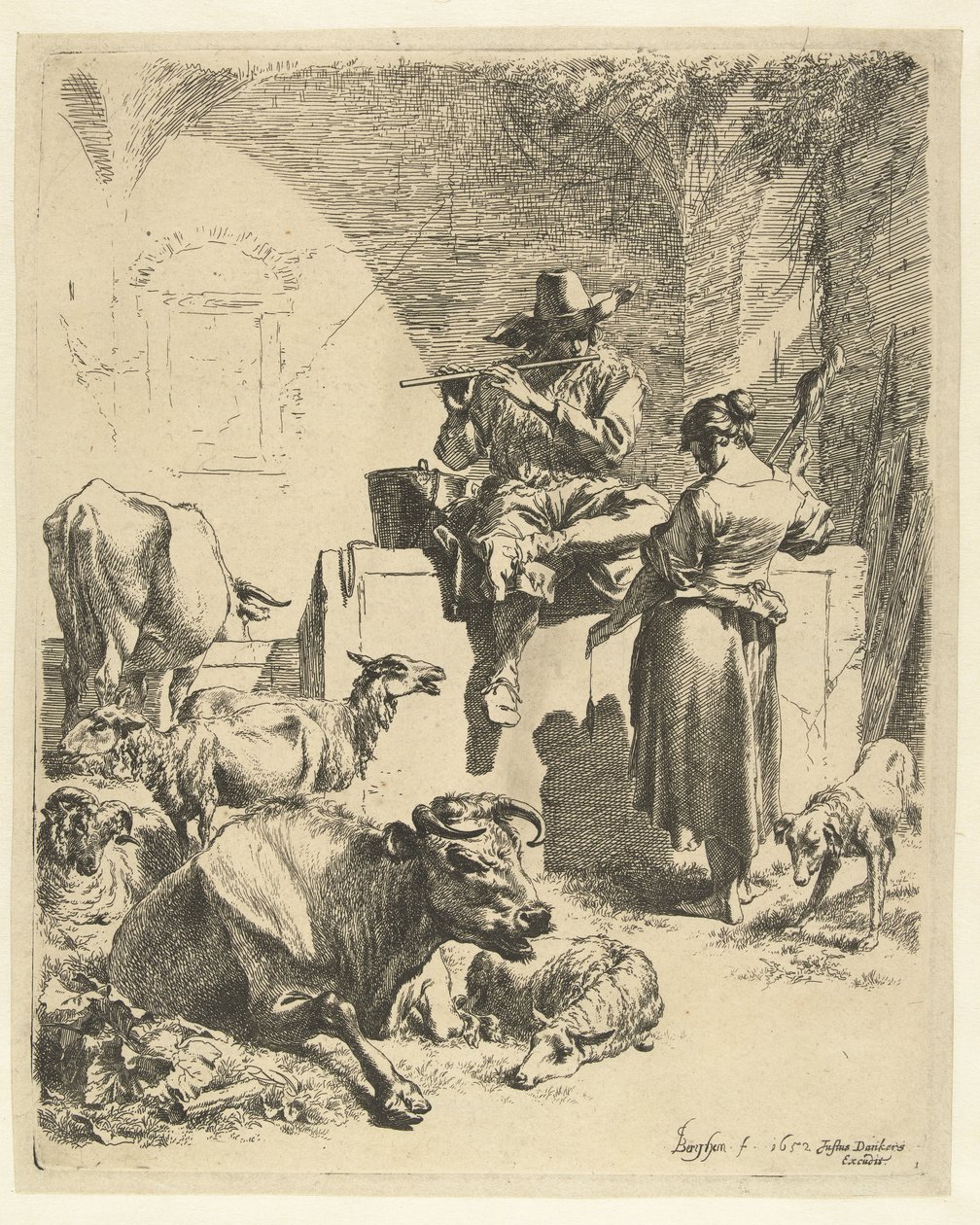 Hra na flétnu Shepherd and Spinner od Nicolaes Pietersz Berchem