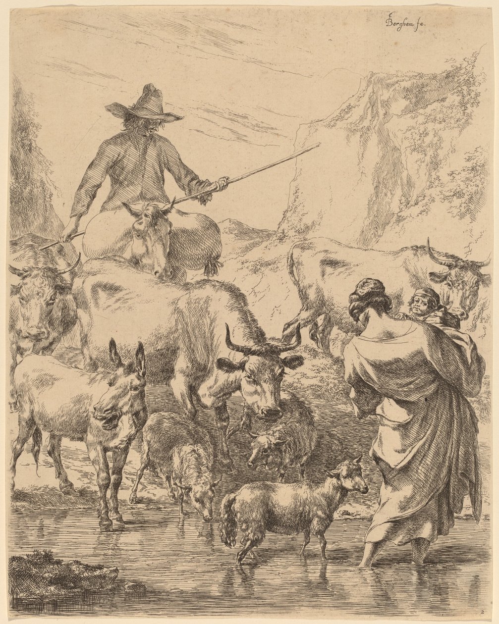 Stádo přes potok od Nicolaes Pietersz Berchem