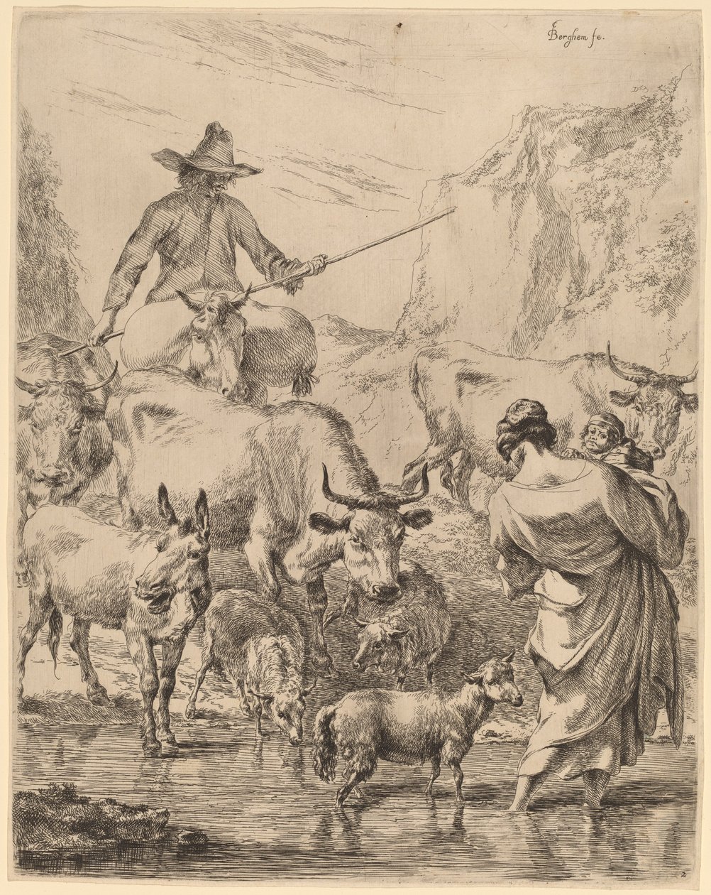 Stádo přes potok od Nicolaes Pietersz Berchem