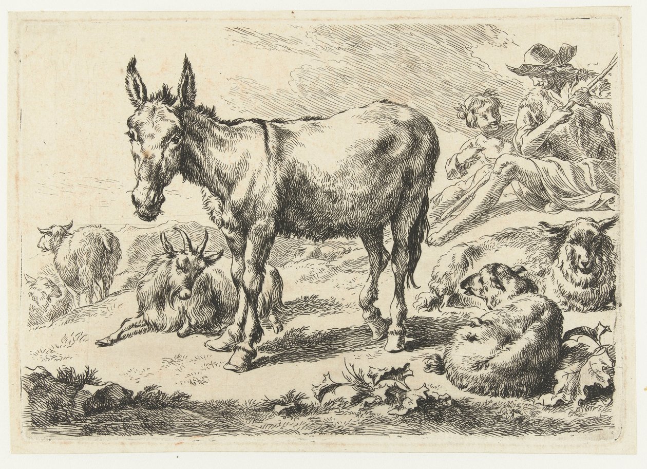 Krajina s oslem, ovcemi, kozami a pastýři Zvířata (název seriálu) od Nicolaes Pietersz Berchem