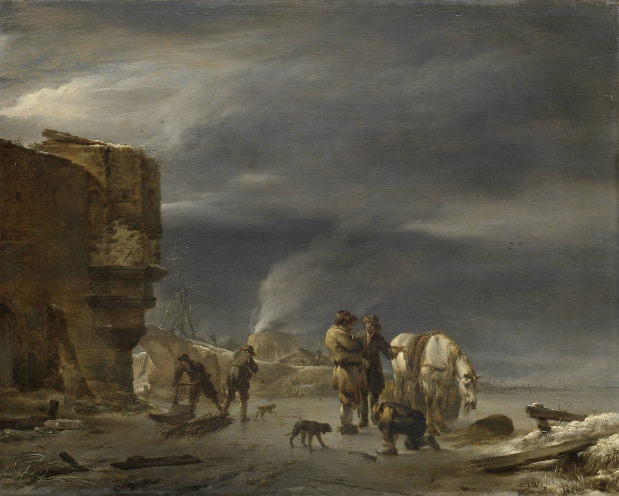 Na ledě poblíž města od Nicolaes Pietersz Berchem