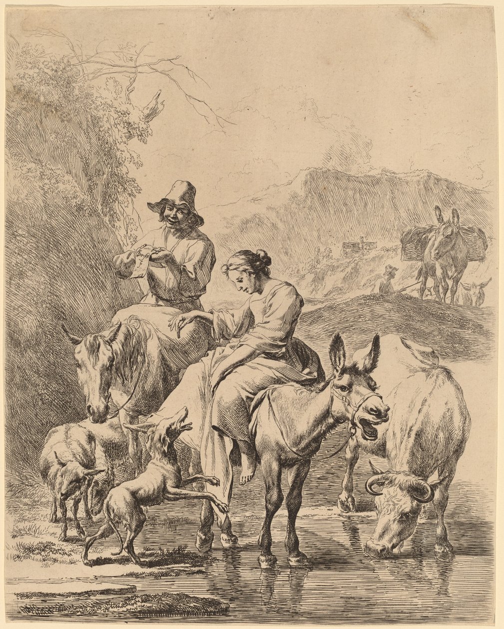 Pastýřka na oslu od Nicolaes Pietersz Berchem