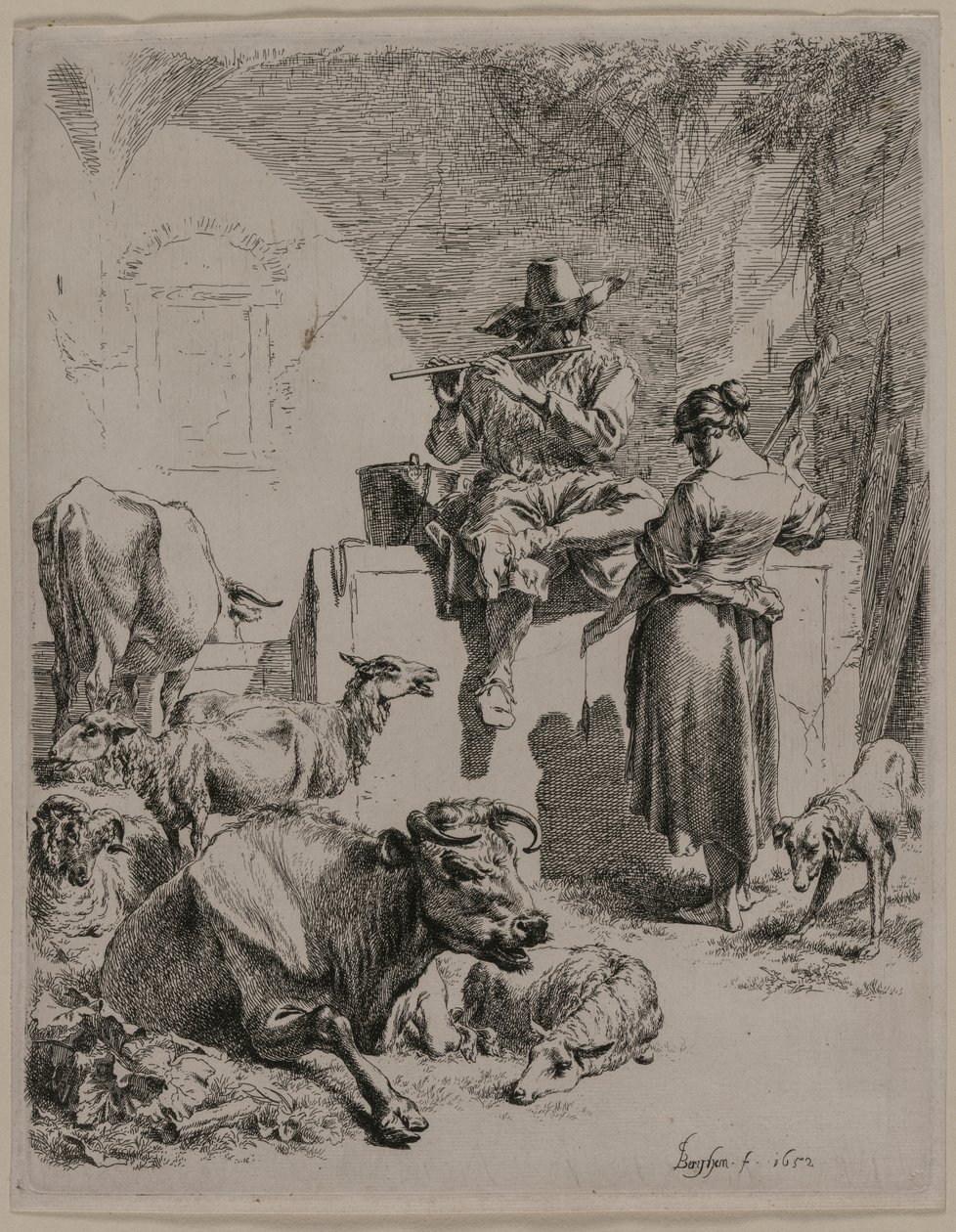 The Piping Shepherd, 1652. od Nicolaes Pietersz. Berchem