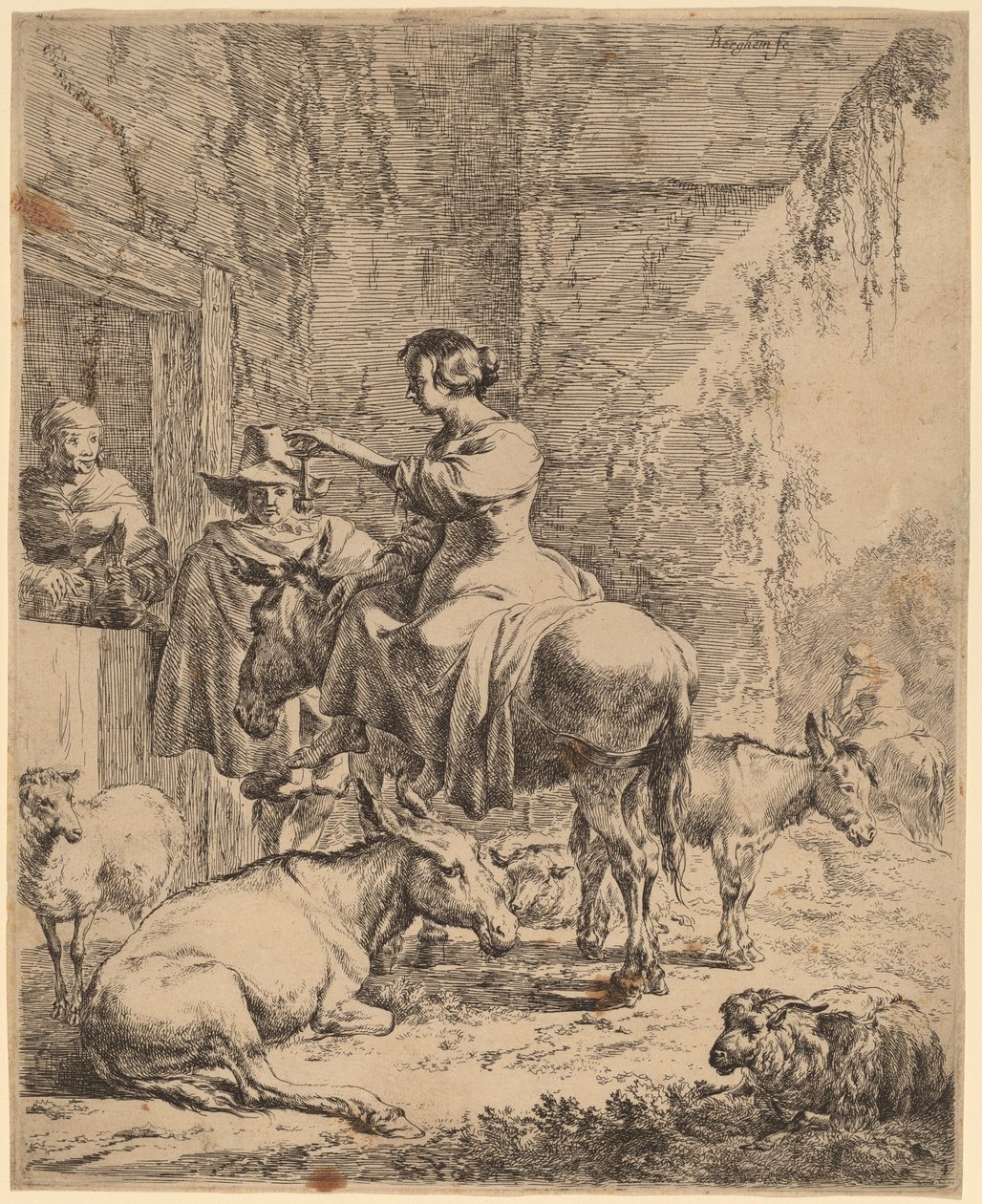 Zbytek před hostincem od Nicolaes Pietersz Berchem
