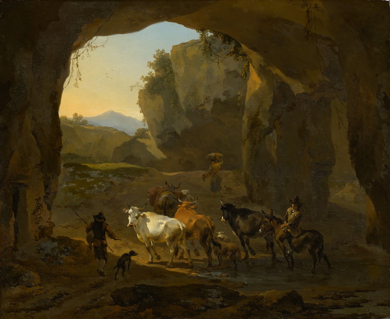 Pastevci v jeskyni od Nicolaes Pietersz. Berchem