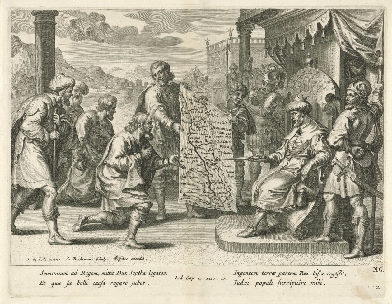 Král Ammonitů si nárokuje zemi Historie Jefta (název série) od Nicolaes Ryckmans