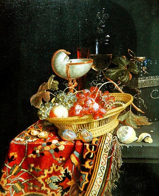 Zátiší z ovoce v košíku a pohár Nautilus od Nicolaes Van Gelder