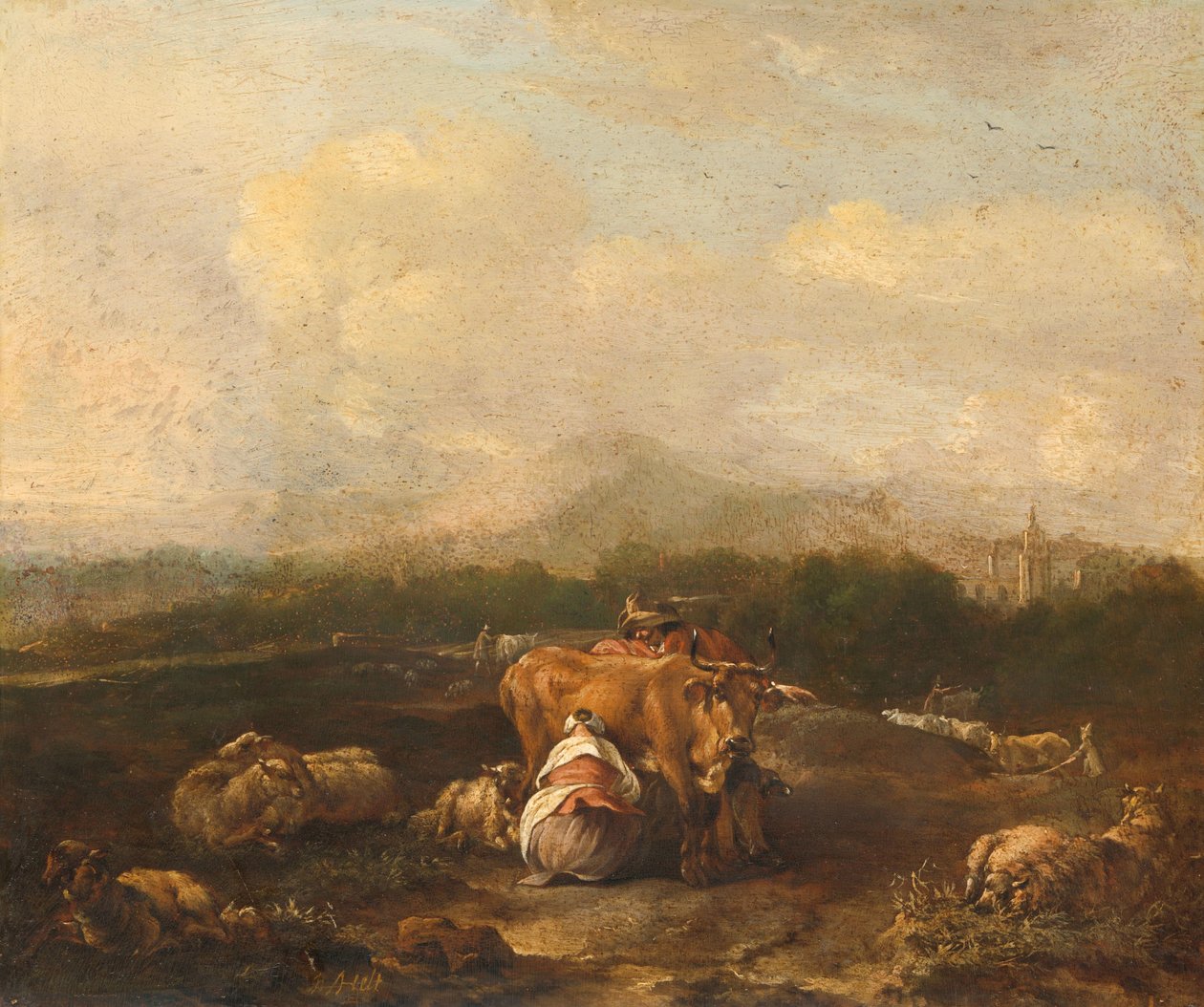 Italská krajina s dobytkem od Nicolaes Van Helt Stockade