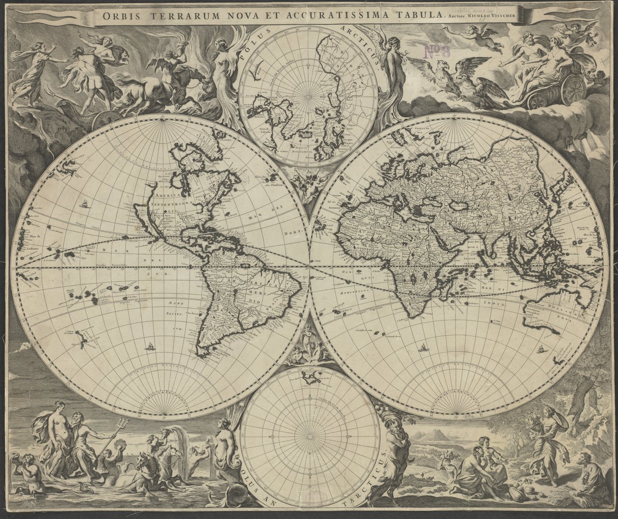 Nová a nejpřesnější mapa světa, cca 1690 od Nicolaes Visscher