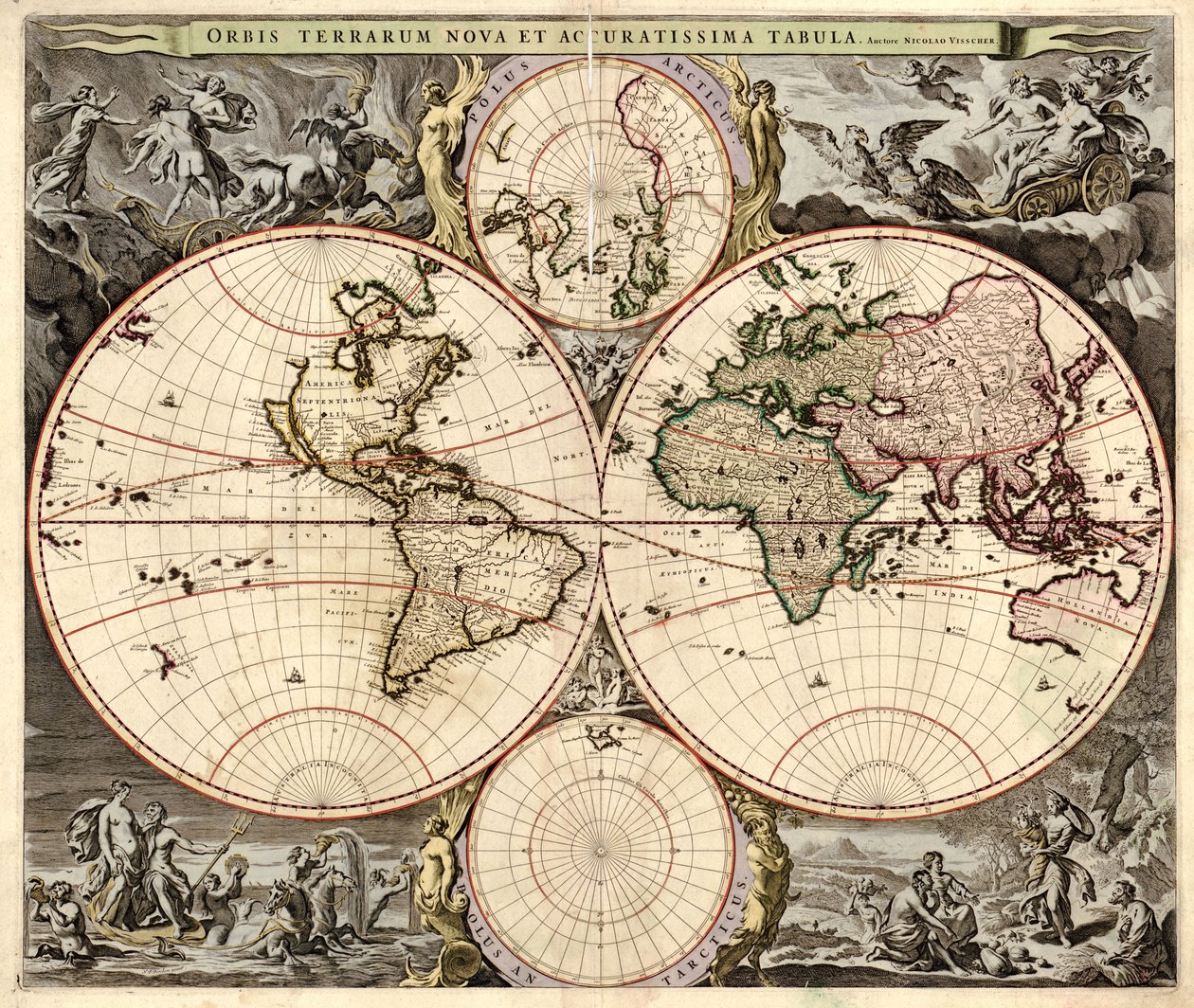 Nová a nejpřesnější mapa světa, cca 1690 od Nicolaes Visscher