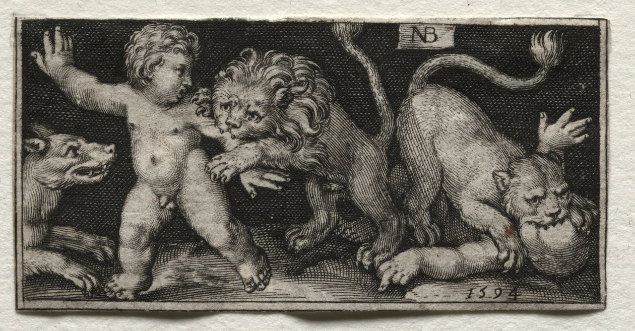 Lvi útočí na děti, 1594. od Nicolaes de Bruyn