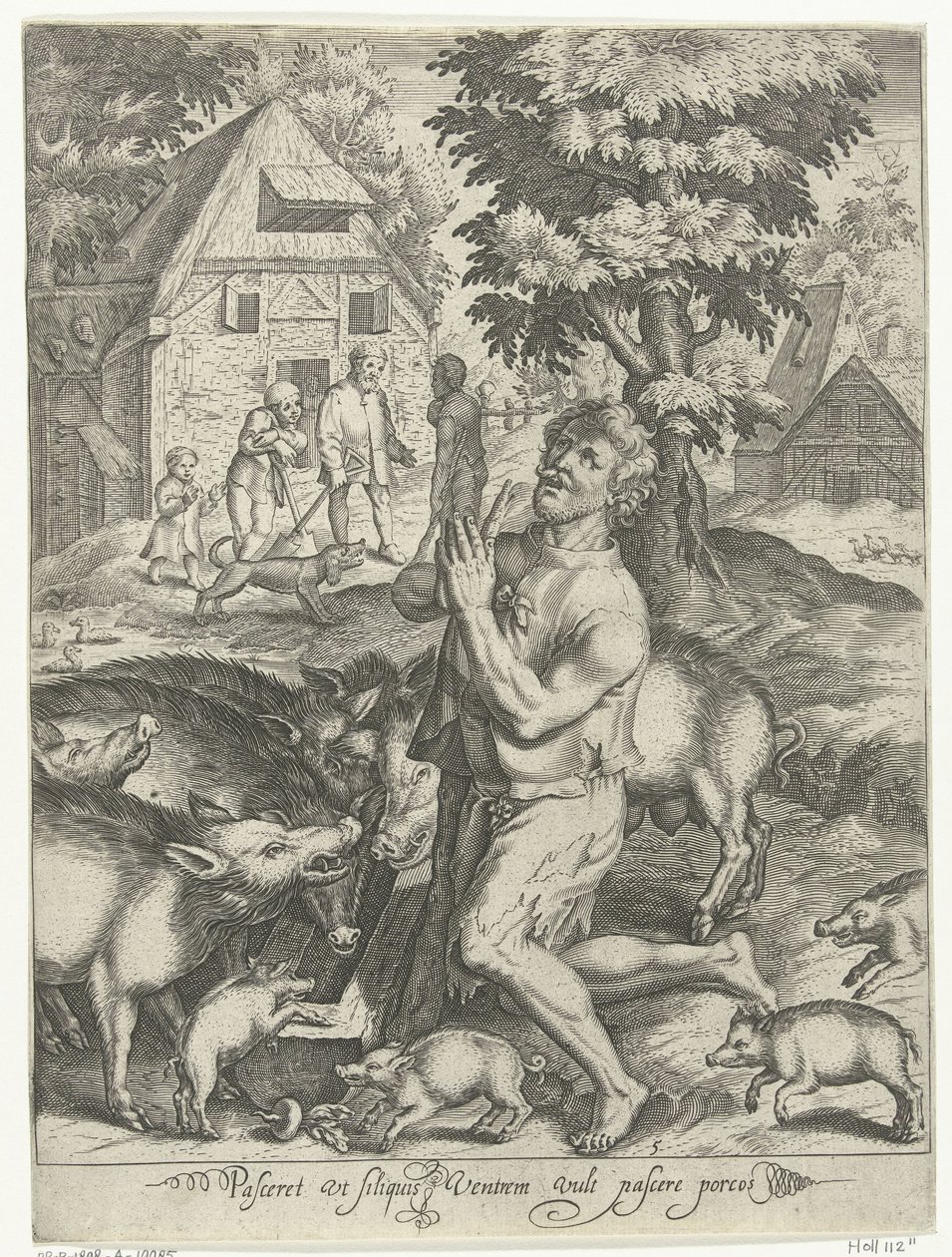 Marnotratný syn jako Swineherd Pasceret vt siliquis ventrem vyplňuje pascere porcos (název na objektu) Příběh marnotratného syna (název série) od Nicolaes de Bruyn